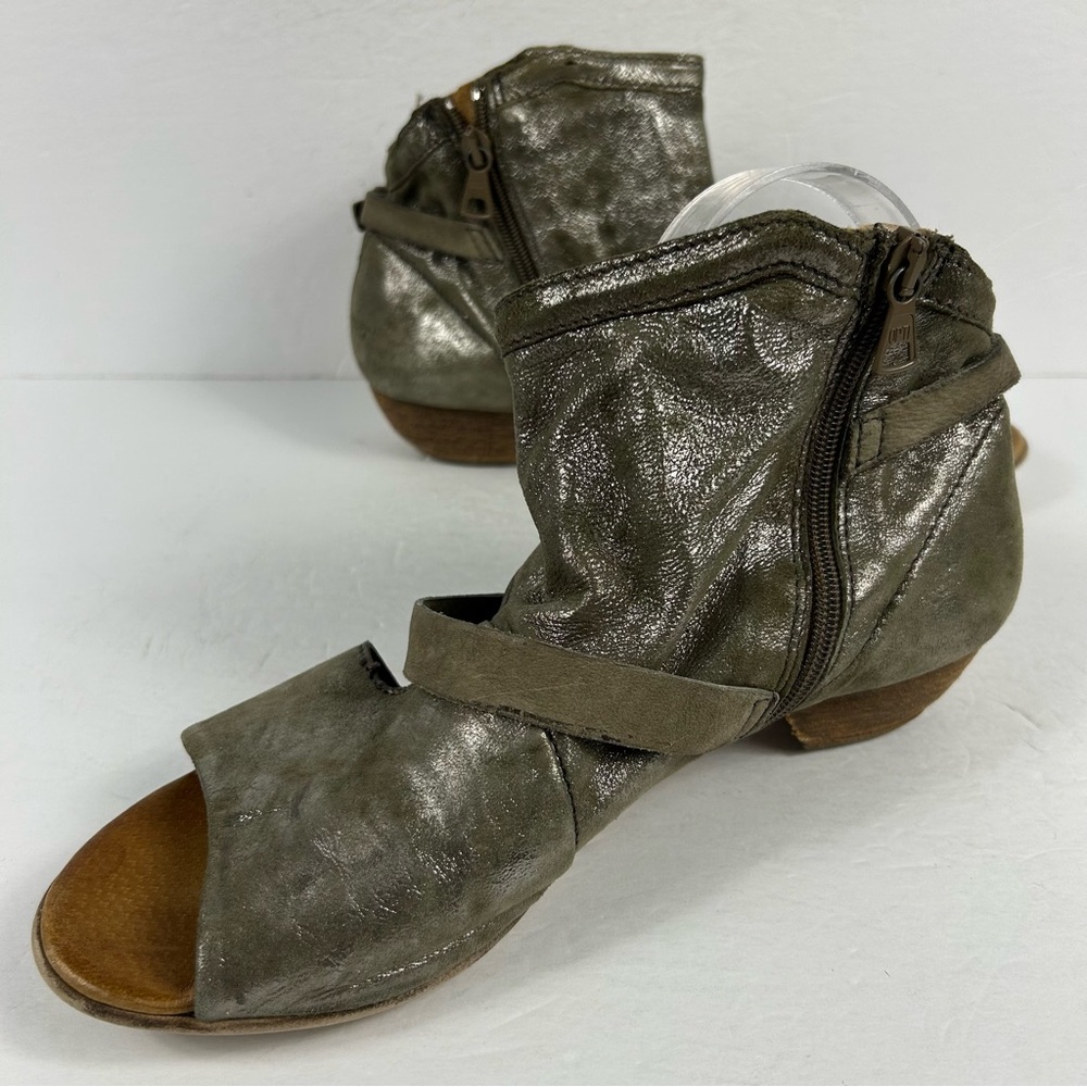 Miz Mooz Olive Metallic Open-Toe Ankle Strap Sandal Booties